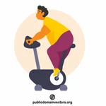 Fat man exercising on an exercise bike