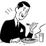 Illustrazione vettoriale di uomo in vestito mangia bistecca
