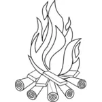 Camp fire line art vector drawing