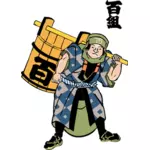 Bombeiro de Edo carregando um barril de gráficos de vetor