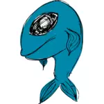 Sininen sarjakuva kala vektori kuva