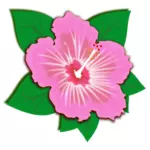Розовый цветок с зелеными листьями