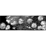 Flowers in the wind black and white illustration