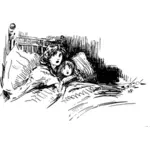 Angst vor Mutter und Kind im Bett-Vektor-illustration