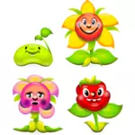 Vector clip art of set of happy flowers