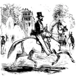 איור וקטורי של האיש עם הכובע רוכב על סוס
