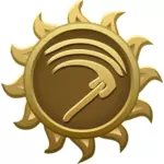 Ilustração em vetor de foice no emblema do sol em forma de