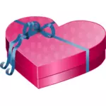 Kotak merah muda hadiah Hari Valentine dengan pita biru vektor klip seni