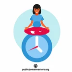 Girl sitting on large clock