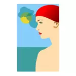 矢量图像的年轻的女孩，红色的帽子
