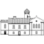 Castle in black and white vector graphics