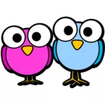 Owls with big eyes cartoon style