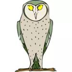 Vector clip art of big grey owl with yellow eyes