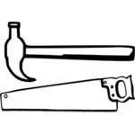 Simple hammer and saw line art vector image