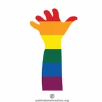 Hand reached out in LGBT colors