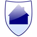 Imagem vetorial de casa azul sobre um escudo