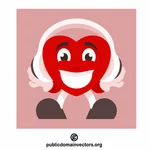 Heart character listening to music