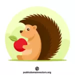 A hedgehog with an apple