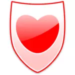 Vector illustration of red heart on a shield