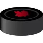 Vector de la imagen de disco de hockey con la hoja de arce canadiense