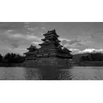 日本の仏塔と湖