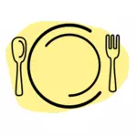 Illustration vectorielle d'assiette avec une cuillère et une fourchette
