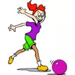 Vector illustration of happy girl chasing a ball