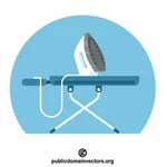 Iron standing on an ironing board