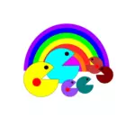 Pacman rodina před rainbow Vektor Klipart