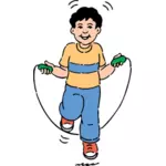 Vector clip art of a boy jumping over a rope