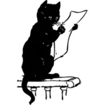 Gambar vektor kucing hitam membaca koran