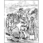 Famille rentrant sur une illustration vectorielle de cheval