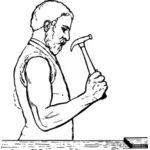 BRICOLAGE travailleur tenant une illustration vectorielle de marteau