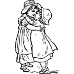 Two girls hugging vector illustration