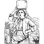 Lapte servitoare în ilustraţia vectorială câmp