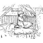 ベッド ベクトル画像で祈りの少年