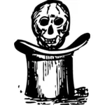 Illustration vectorielle d'un crâne brut planant au-dessus de chapeau haut de forme