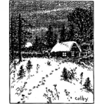 Vector illustration of snow scene in pen and ink