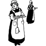 Vektor-Illustration der Kellnerin vor Spiegel