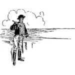 Капитан с Подзорная труба на море векторные иллюстрации