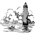 Faro de dibujo vectorial de escena de mar
