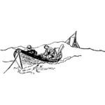 Vissers op boot illustraties op zee