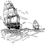 Dois Veleiros velhos no mar vector a ilustração