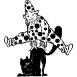 Vector illustration of clown jumping over cat