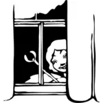 Image vectorielle de fille regardant dehors la fenêtre