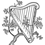 Harfa na větev vektorové ilustrace