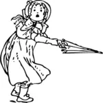 Vector graphics of girl opening an umbrella