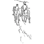 Riding away on horses vector drawing