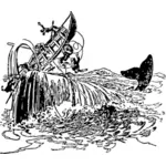 Balena attacchi balenieri scena illustrazione vettoriale