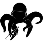Vector drawing of octopus ready for war